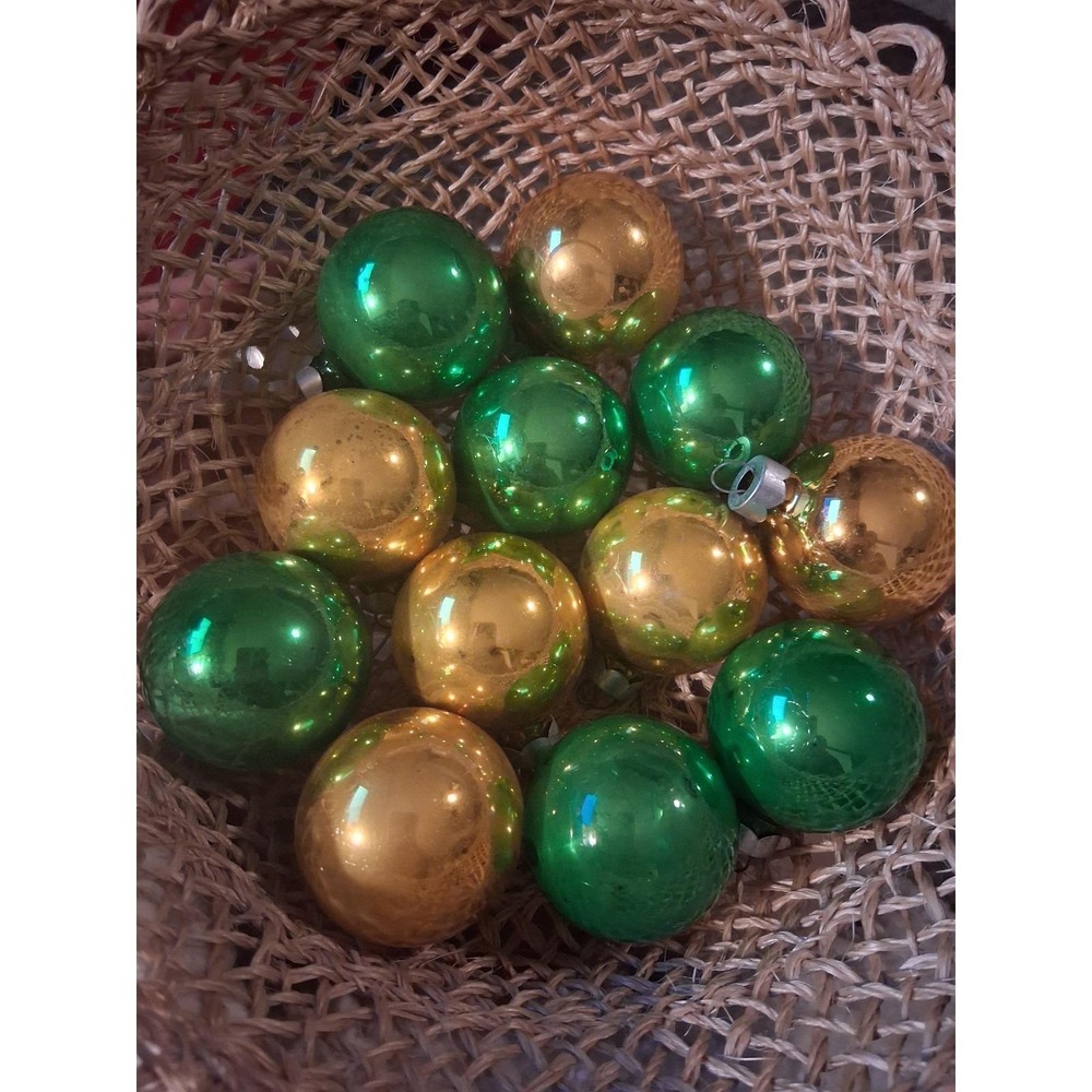 Vintage lot of 12 glass Christmas ornaments made in the USA.